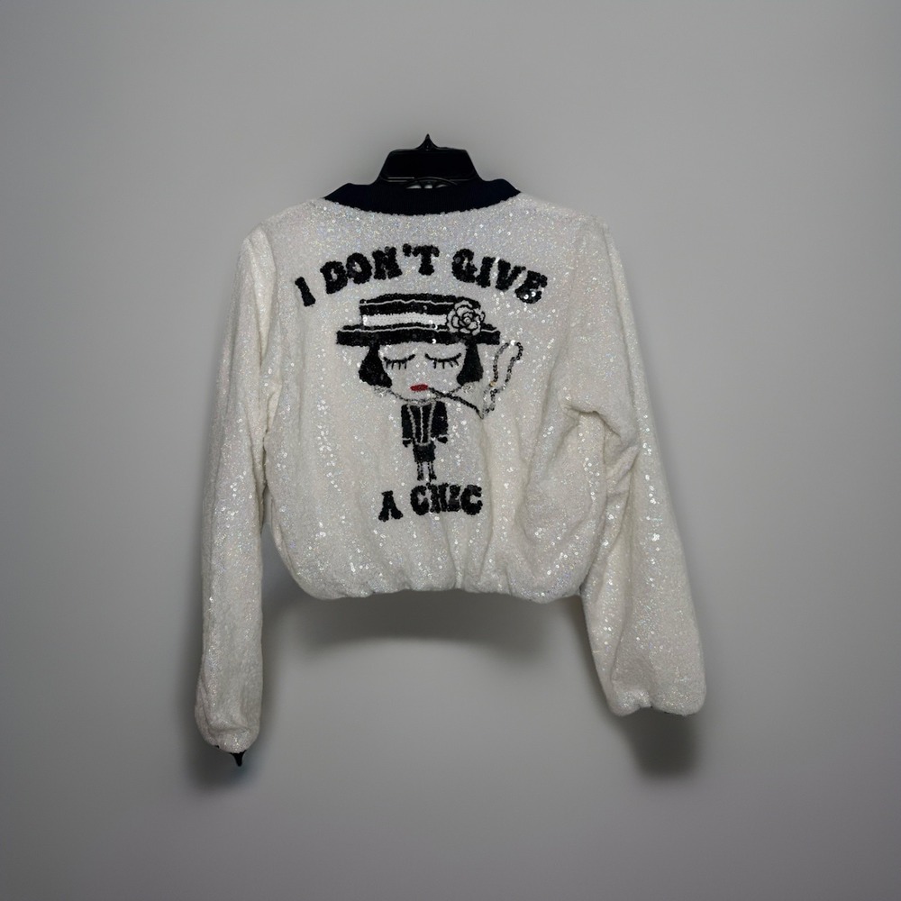 House Of Mua Mua I DON'T GIVE A CHIC SEQUIN‎ BOMBER JACKET Size Smalll NWOT